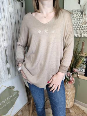 Pull coupe loose "étoiles" - beige