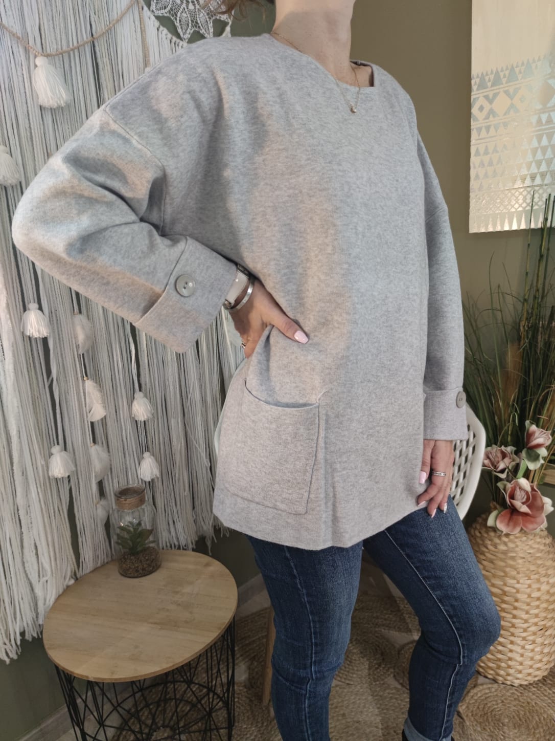 Pull coupe loose "tricotonic" - gris 