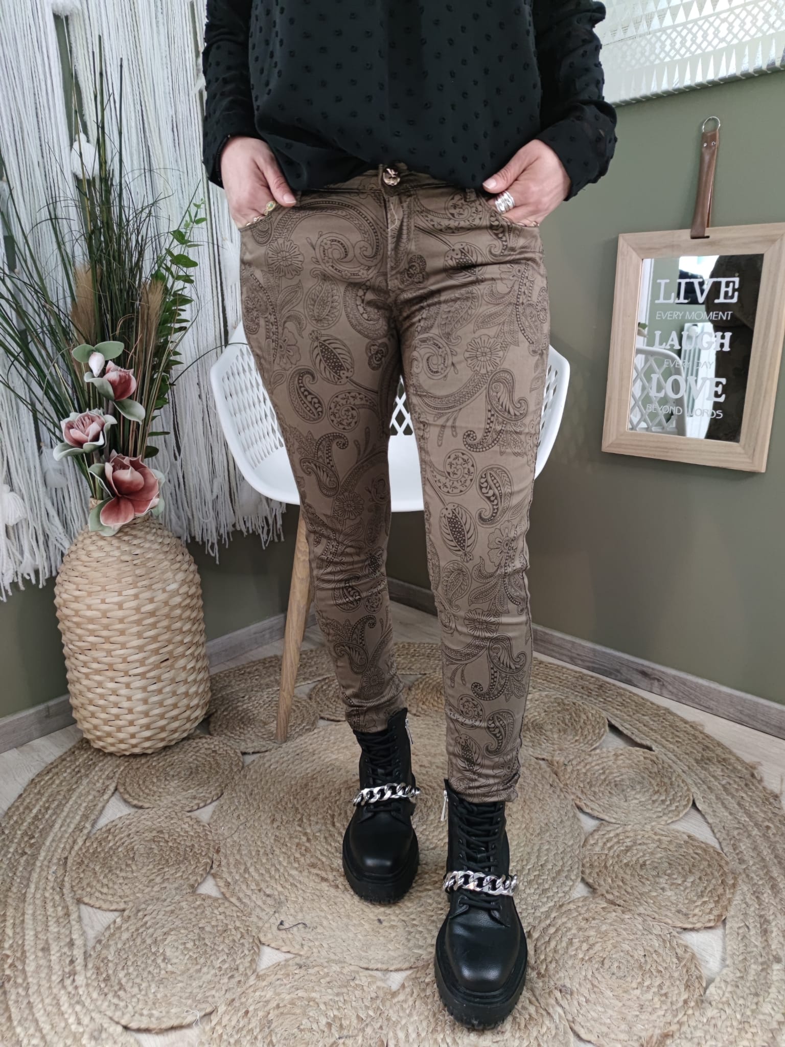 Pantalon taupe imprimé cachemire : S / M / L / XL 