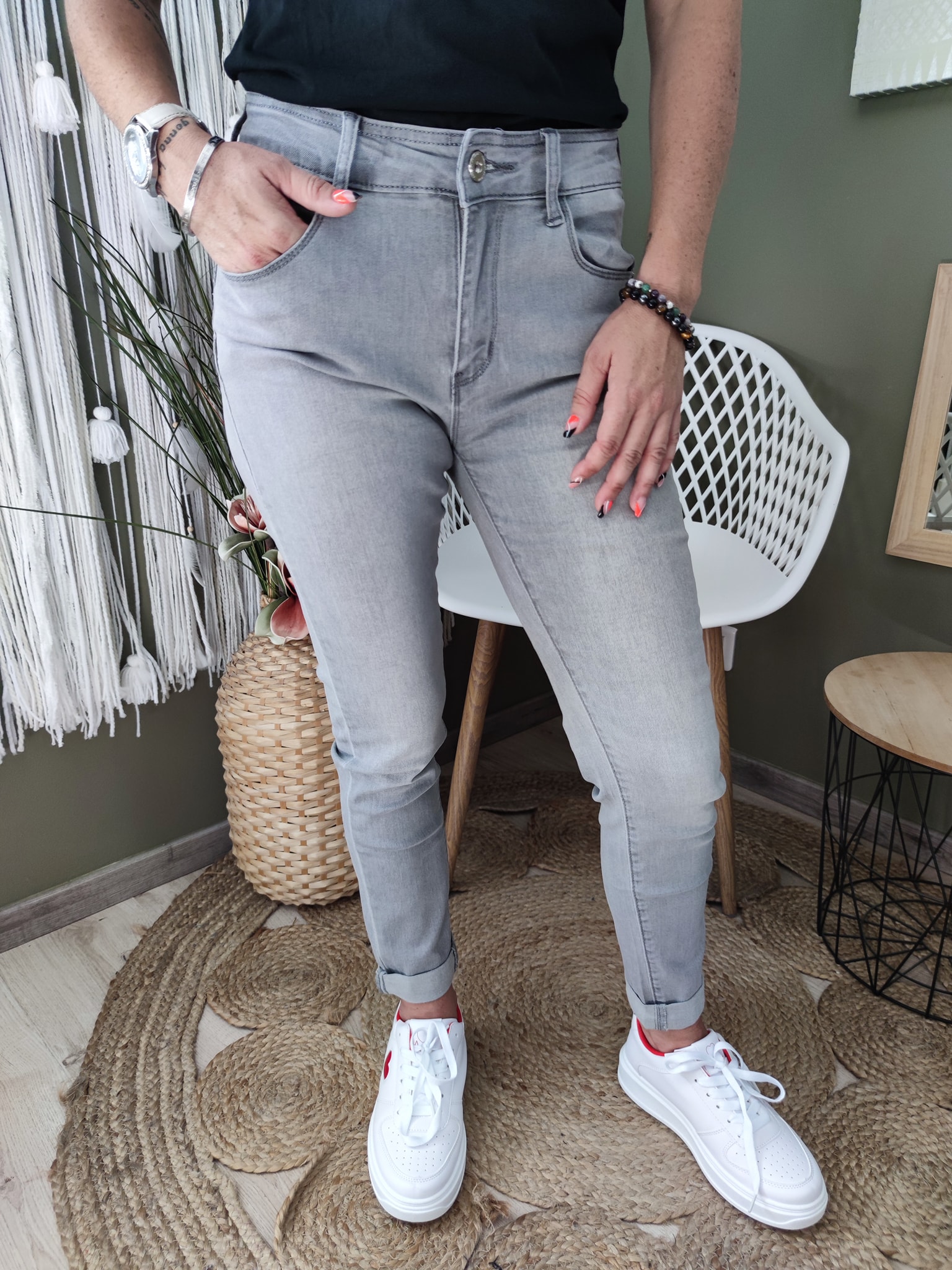 Jeans coupe slim "push up" : gris clair