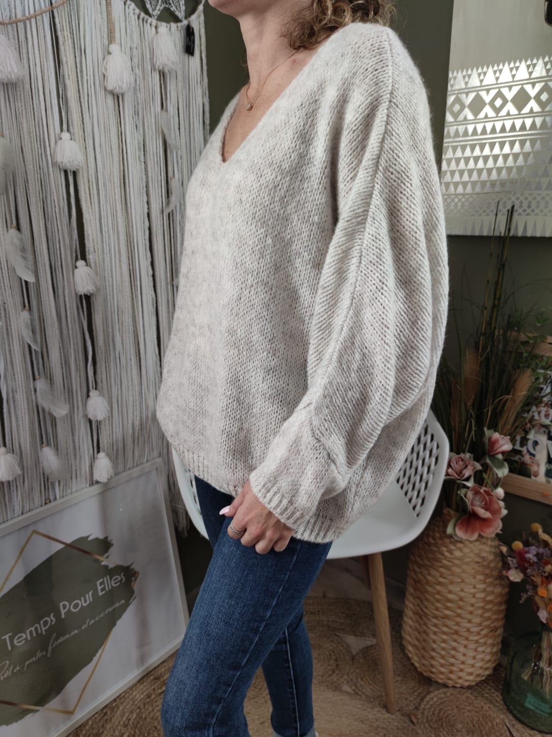 Pull oversize - beige chiné 