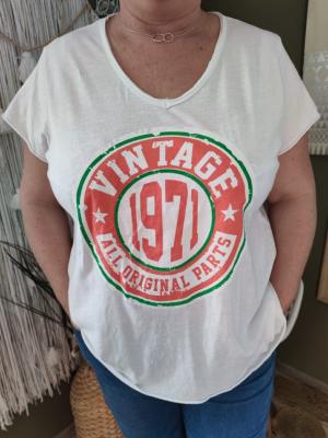 T-shirt "vintage" - blanc/corail : 44 au 50