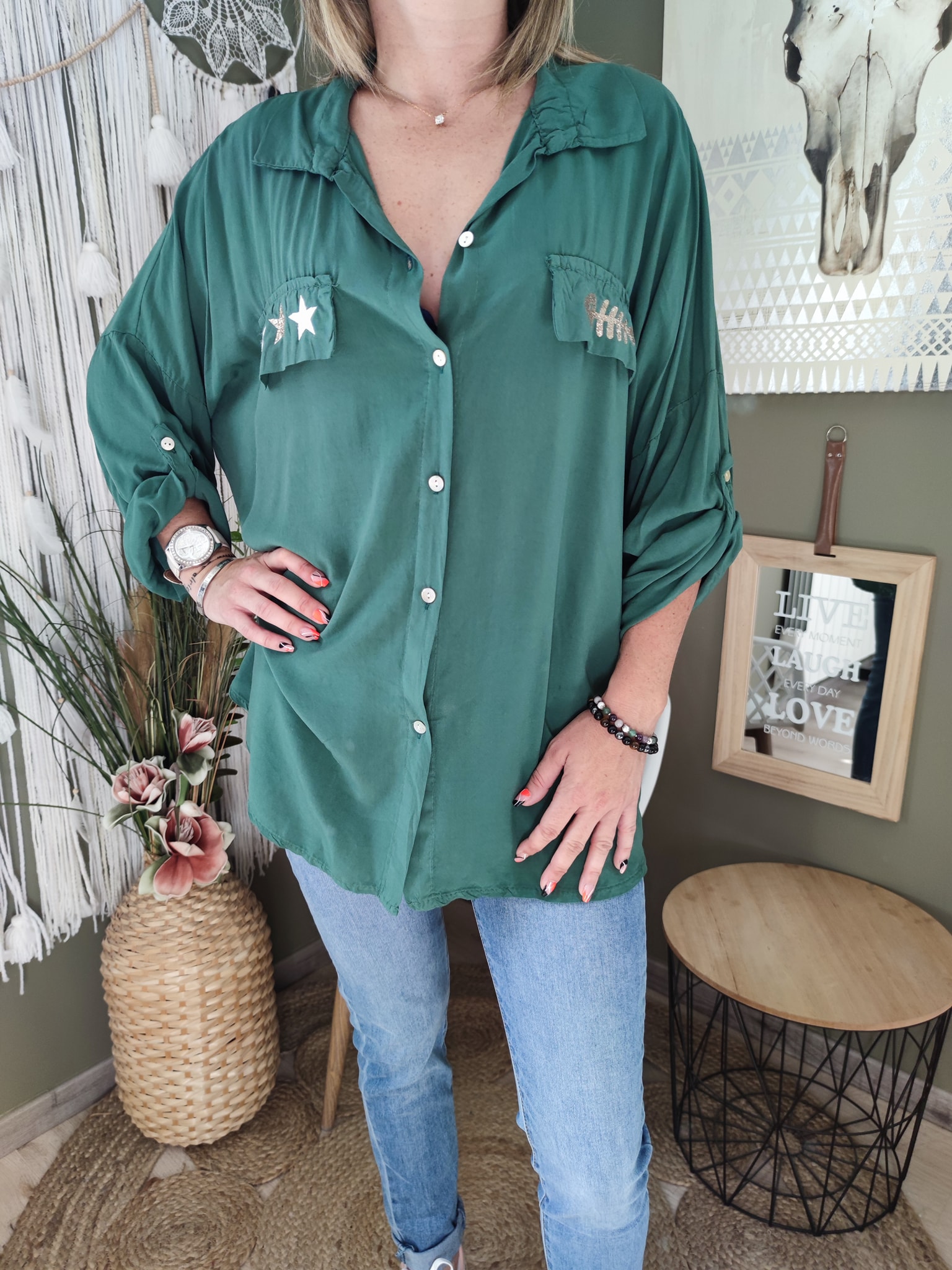 Chemise loose : vert bouteille