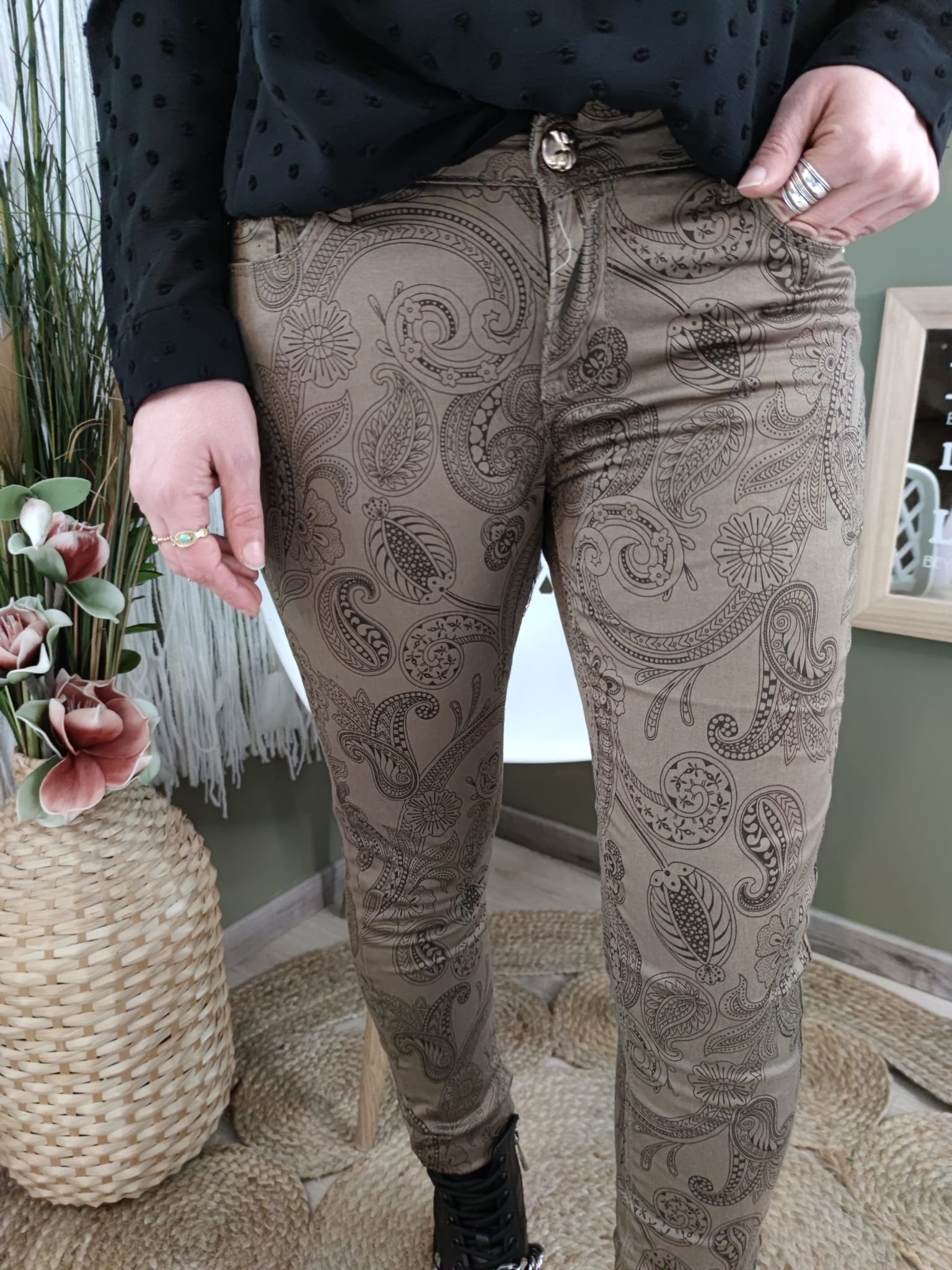 Pantalon taupe imprimé cachemire : S / M / L / XL 