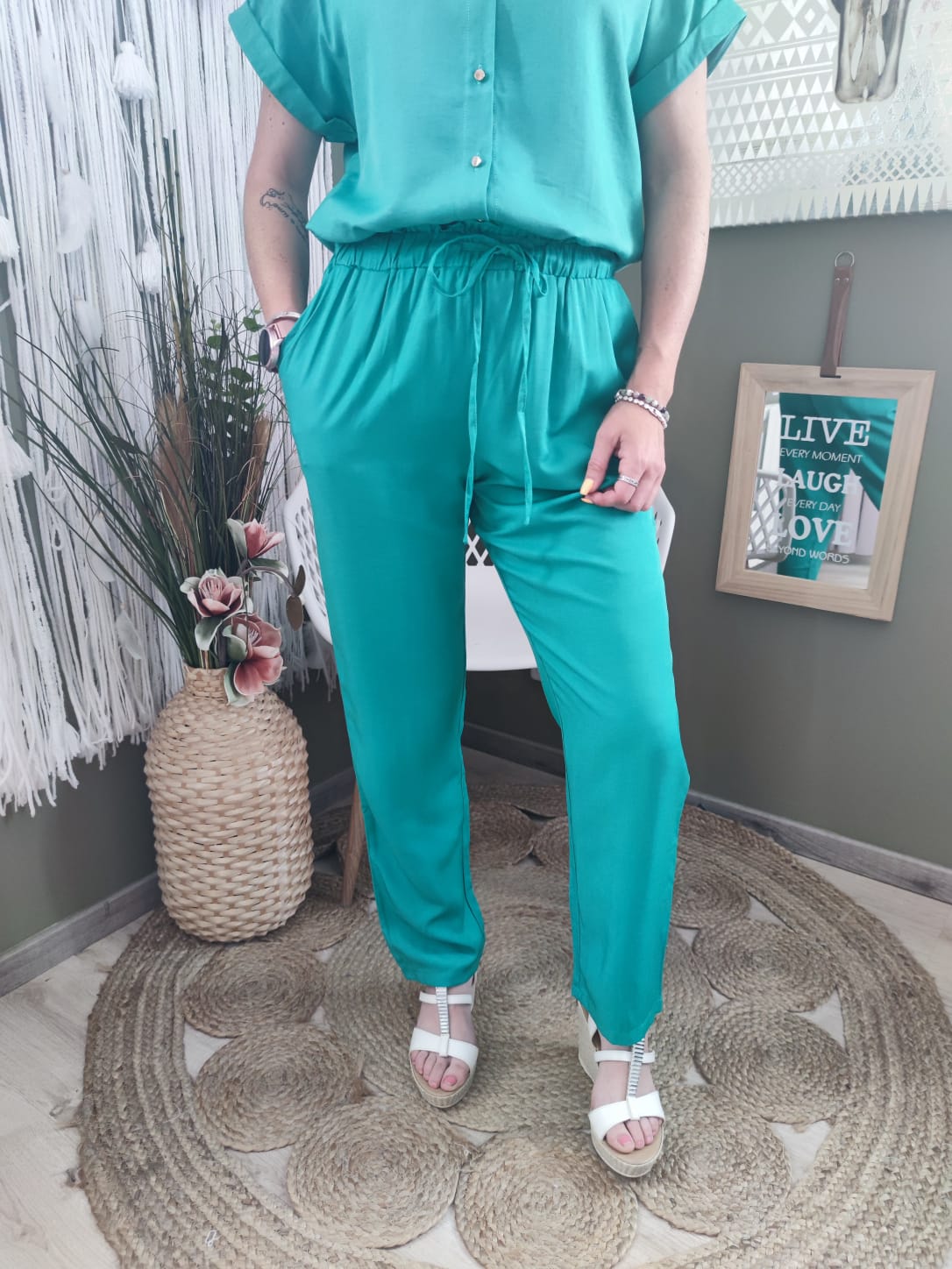 Pantalon fluide - vert perlé