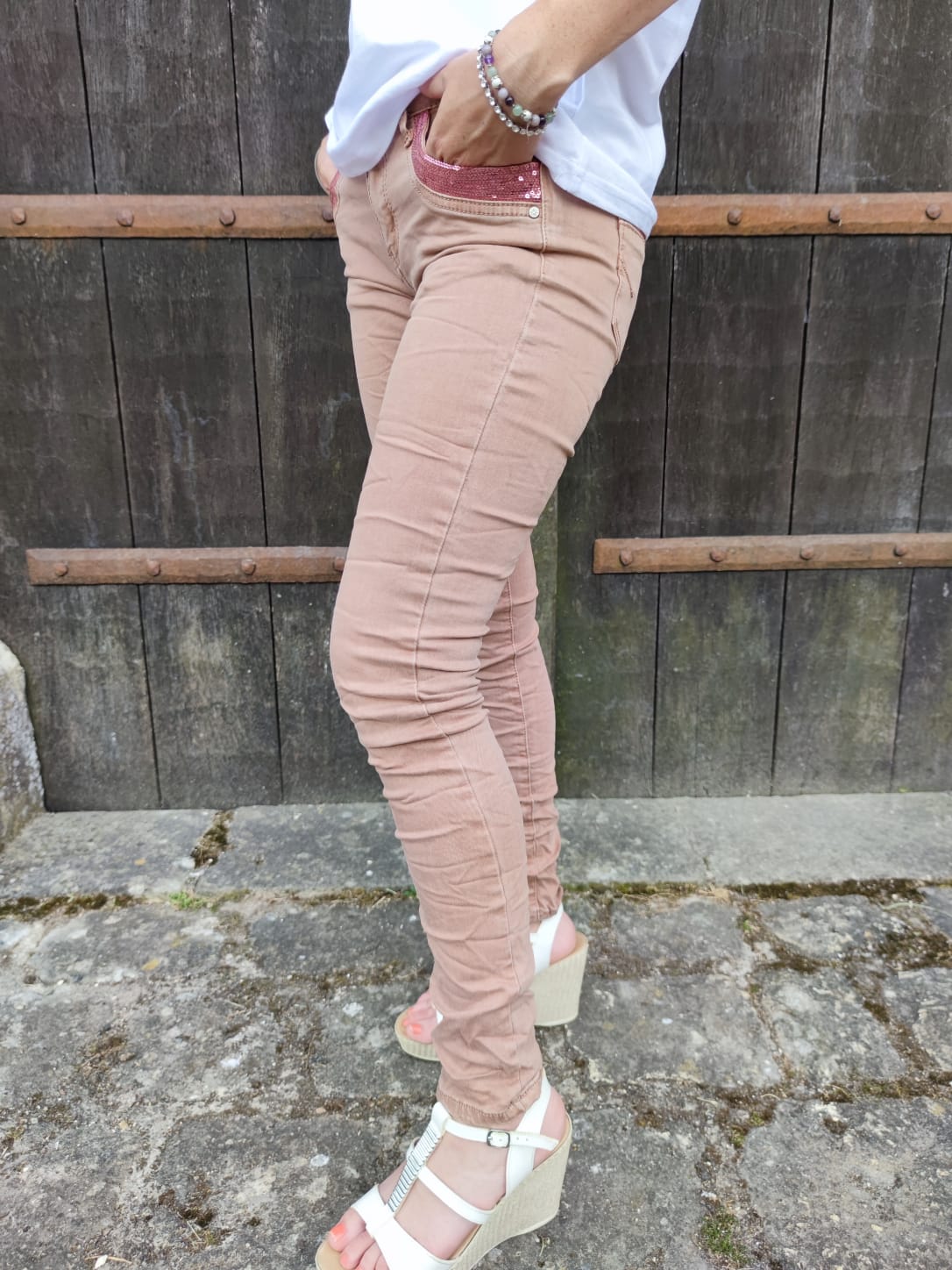 Pantalon taille basse - vieux rose 