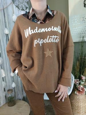 Pull tout doux "Mademoiselle Pipelette" - camel 