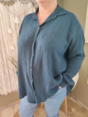 Chemise grande taille en gaze de coton - bleu marine : 44 au 50