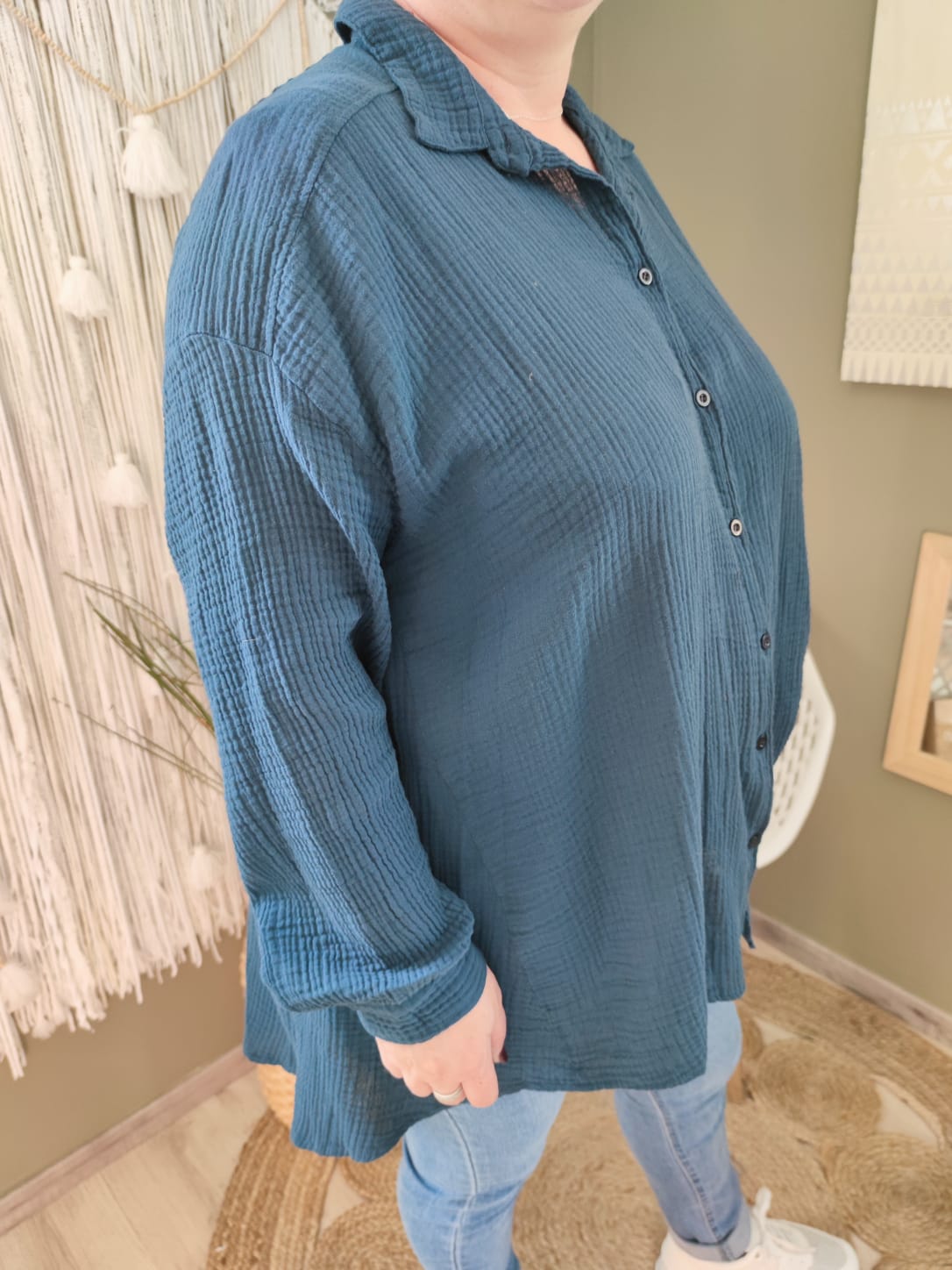 Chemise grande taille en gaze de coton - bleu marine : 44 au 50