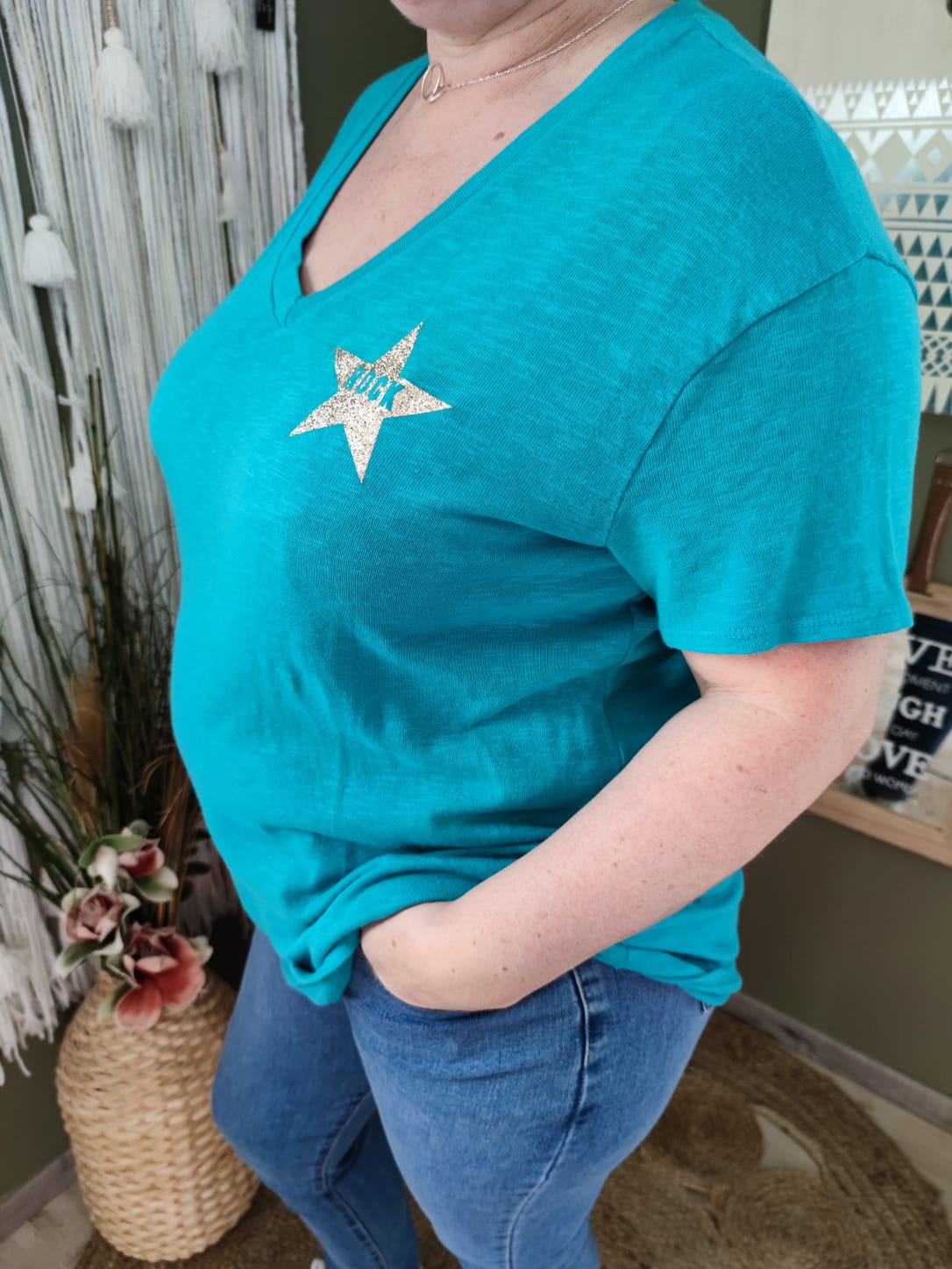 T-shirt étoile "ROCK" - turquoise