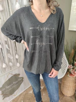 Pull coupe oversize "dream love hope believe" - gris 