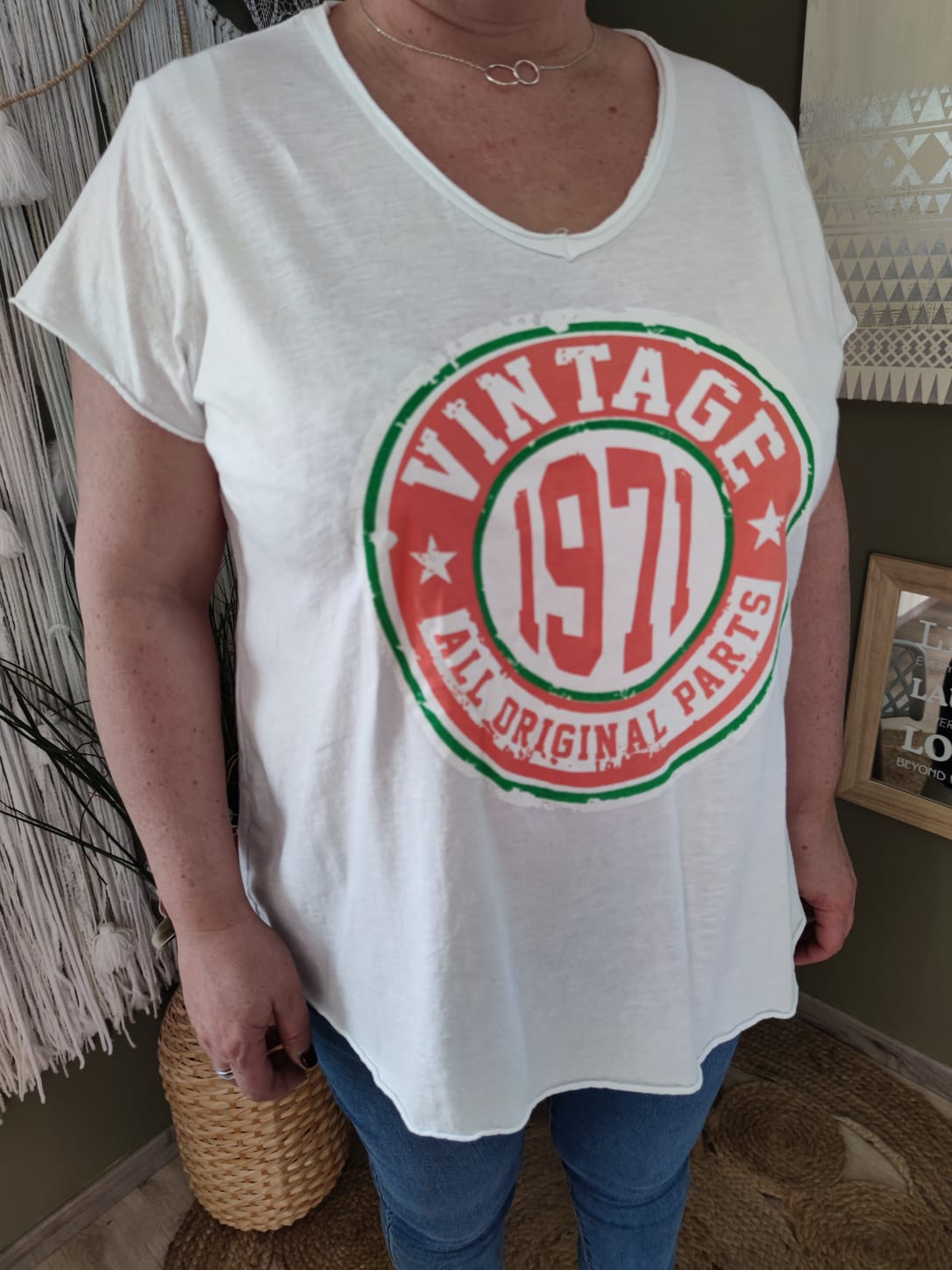 T-shirt "vintage" - blanc/corail : 44 au 50
