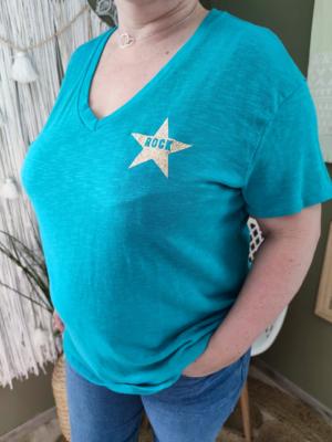 T-shirt étoile "ROCK" - turquoise