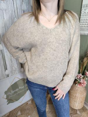 Pull Oversize en maille - beige chiné 