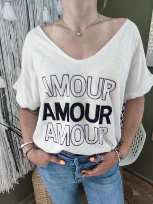  T-shirt "AMOUR" - blanc / bleu marine