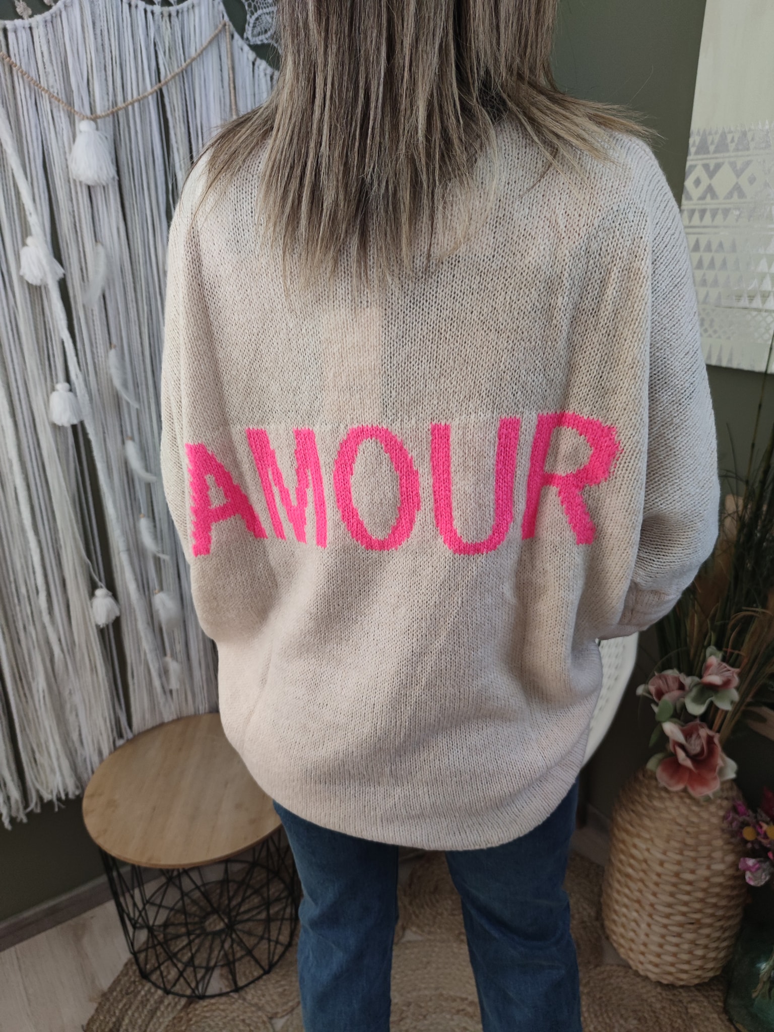 Pull ultra oversize AMOUR - beige