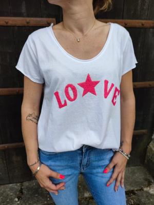  T-shirt blanc "LOVE" - fuschia