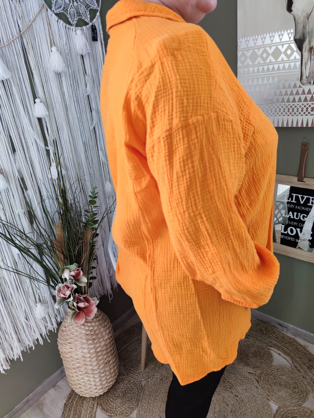 Chemise grande taille en gaze de coton - orange : 44 au 50