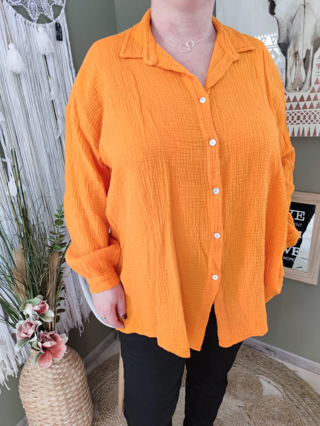 Chemise grande taille en gaze de coton - orange : 44 au 50