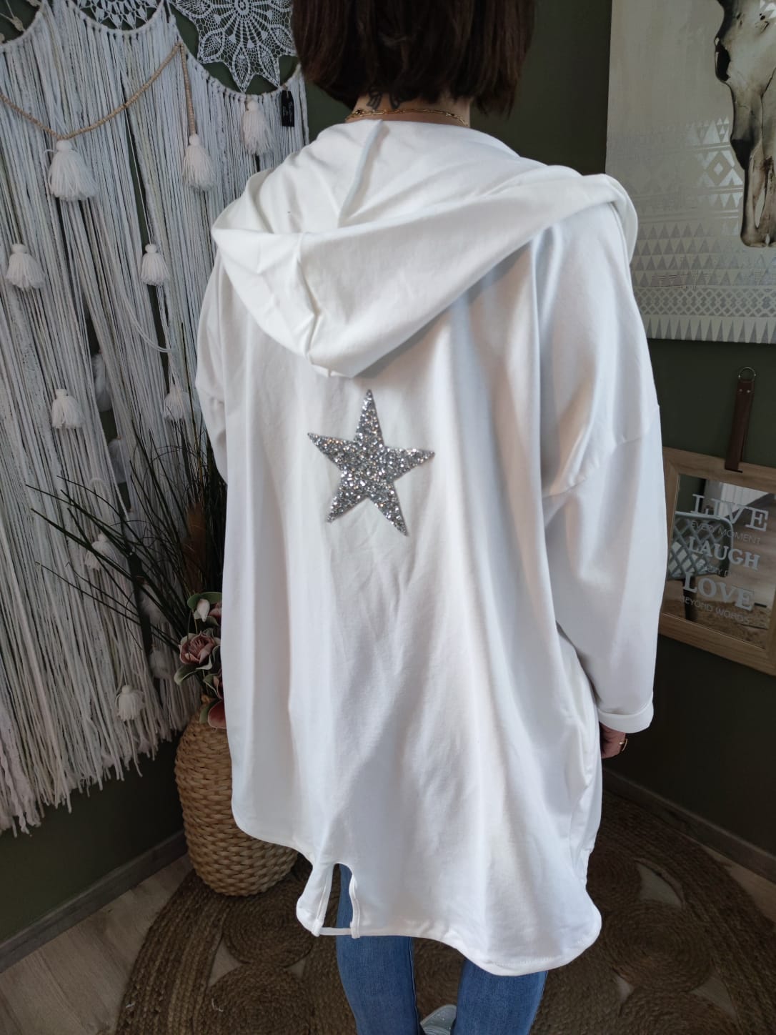 Veste à capuche "étoile" - blanche 